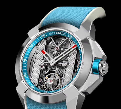 Fake Jacob & Co epic x bridges STAINLESS STEEL (LIGHT BLUE, GRAY MOVEMENT) EX120.10.AC.AA.B watch